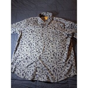 L.L. Bean Button Up‎ Blue Floral Shirt Short Sleeve Large Traditional Fit 516644